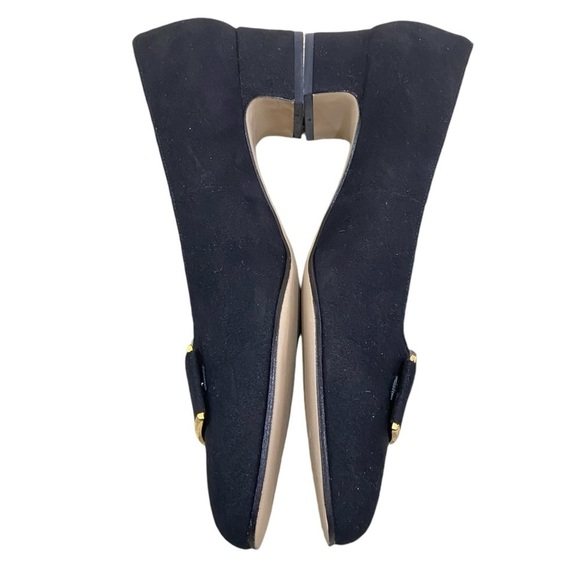 Selby comfort flex black suede 1 inch block heel shoes gold tone toe detail sz 9 - Picture 4 of 9